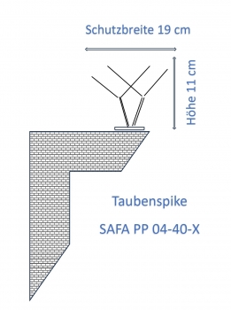 Taubenspike SAFA PP 04-40-X, 4-reihig, 50 cm lang, aus Edelstahl & Polycarbonat