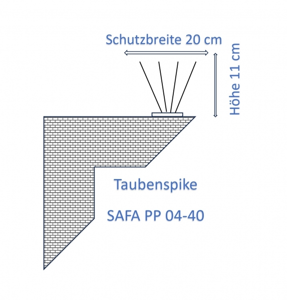 Taubenspike SAFA PP 04-40, 4-reihig, 50 cm lang, aus Edelstahl & Polycarbonat