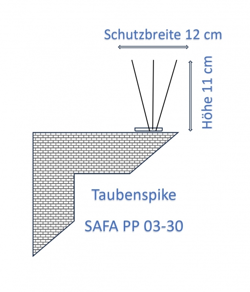 Taubenspike SAFA PP 03-30, 3-reihig, 50 cm lang, aus Edelstahl & Polycarbonat