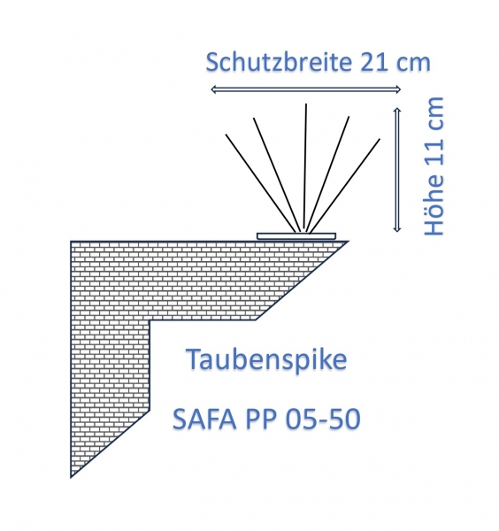 Pigeon spike SAFA PP 05-50, 5-row, 50 cm long, made of stainless steel & polycarbonate